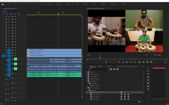 Screenshot of Adobe Premiere Project by the South Asian Music Ensemble