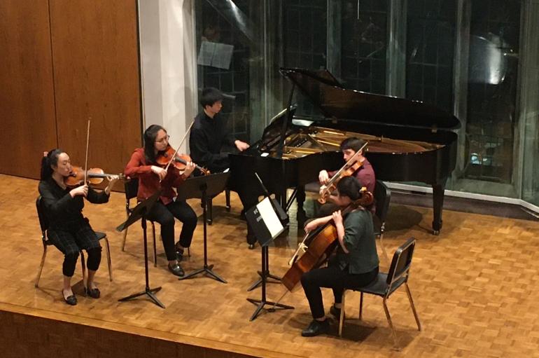 Chamber music students performing in Fulton Recital Hall