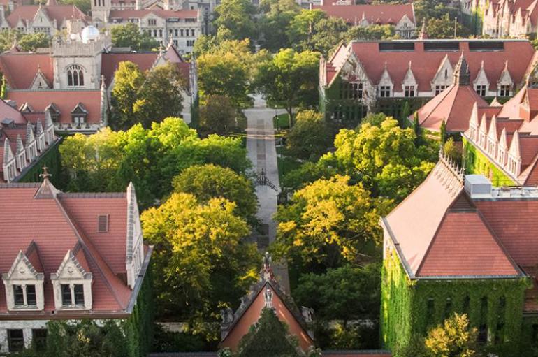 Aerial photo of the University of Chicago quad