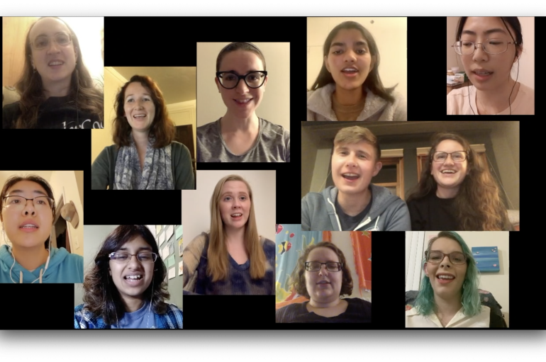 Screenshot of the Women's Ensemble in a remote recorded performance