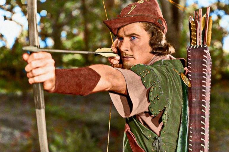 Robin Hood holding a bow and arrow
