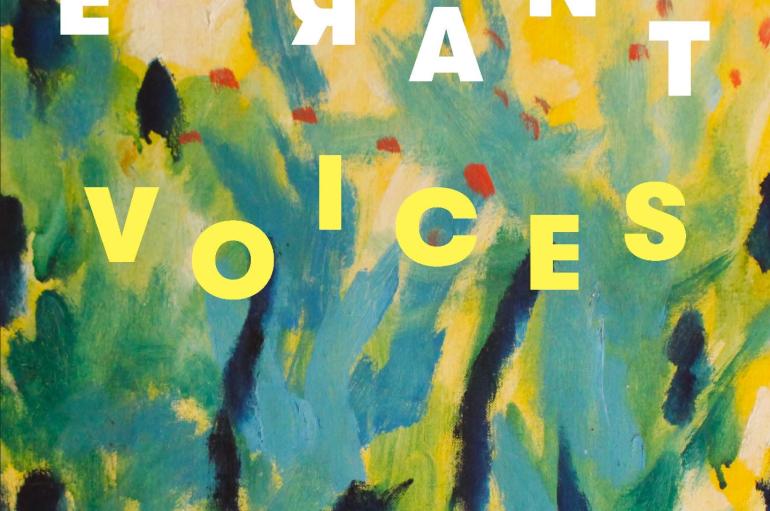 Painting by Robert Reiss with the text "Errant Voices Performances Beyond Measure"