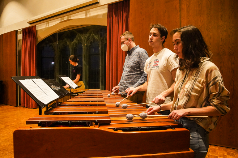 Percussion ensemble in rehearsal