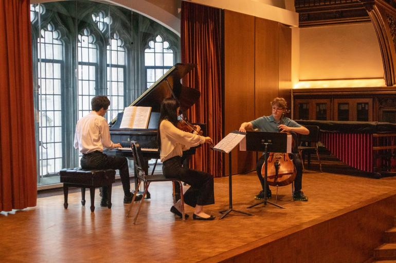 Chamber music ensemble performing on Fulton Hall stage