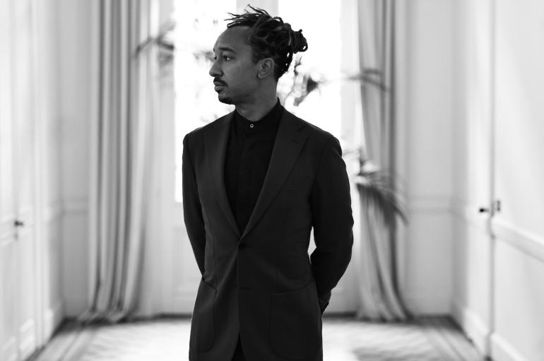 A black and white photo of a man