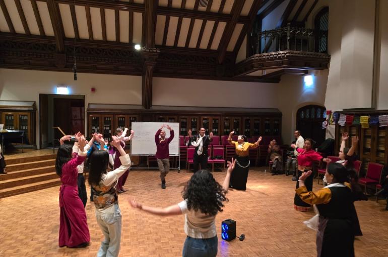 group dancing gorshey in Fulton Recital Hall