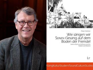 Phil Bohlman next to book cover