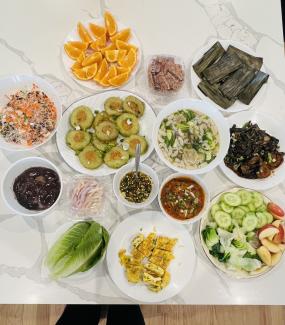 "Pho-zole," various dishes of food on a table