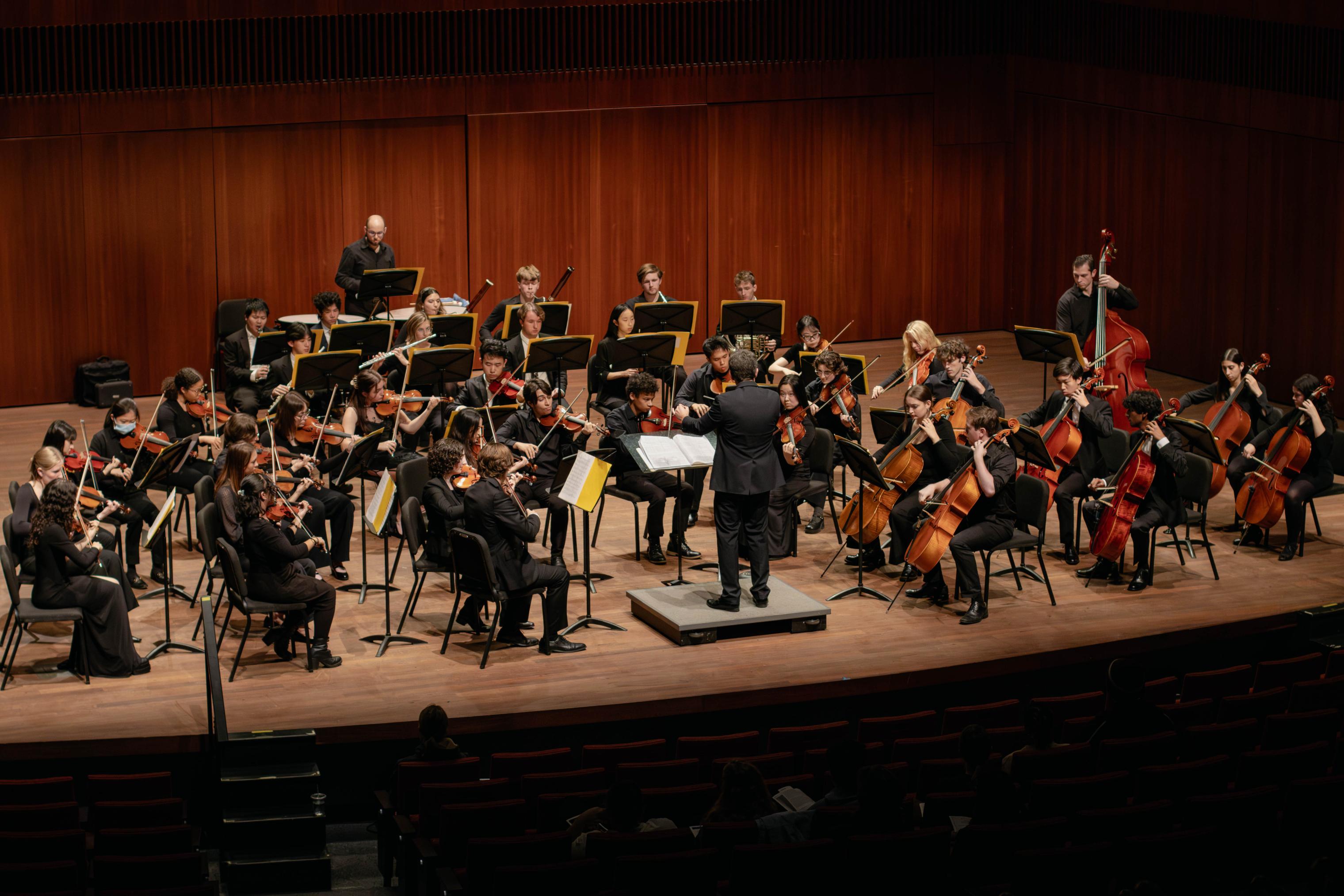 University Chamber Orchestra performing in the Logan Center