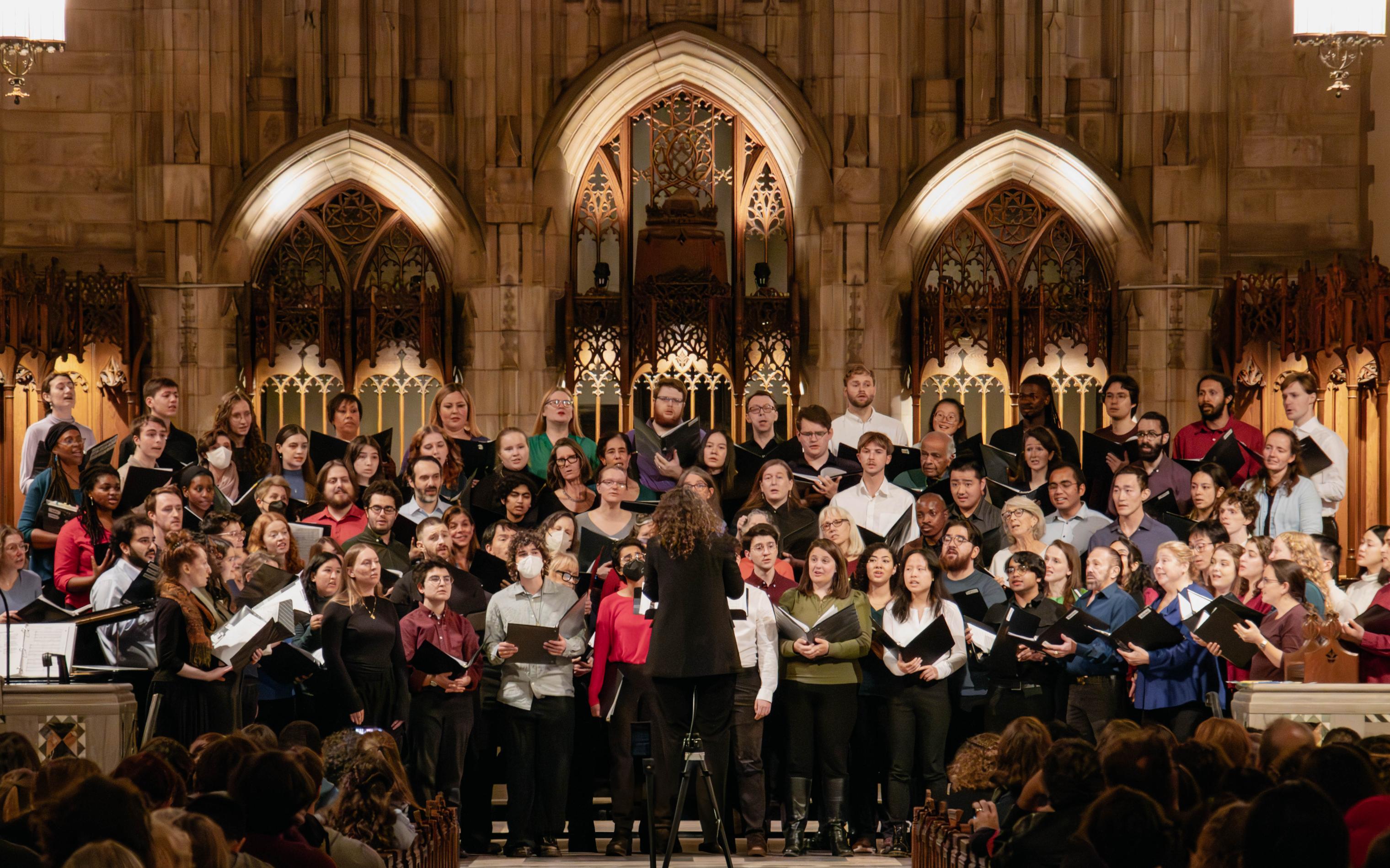 University Chorus performing in Rockefeller Memorial Chapel