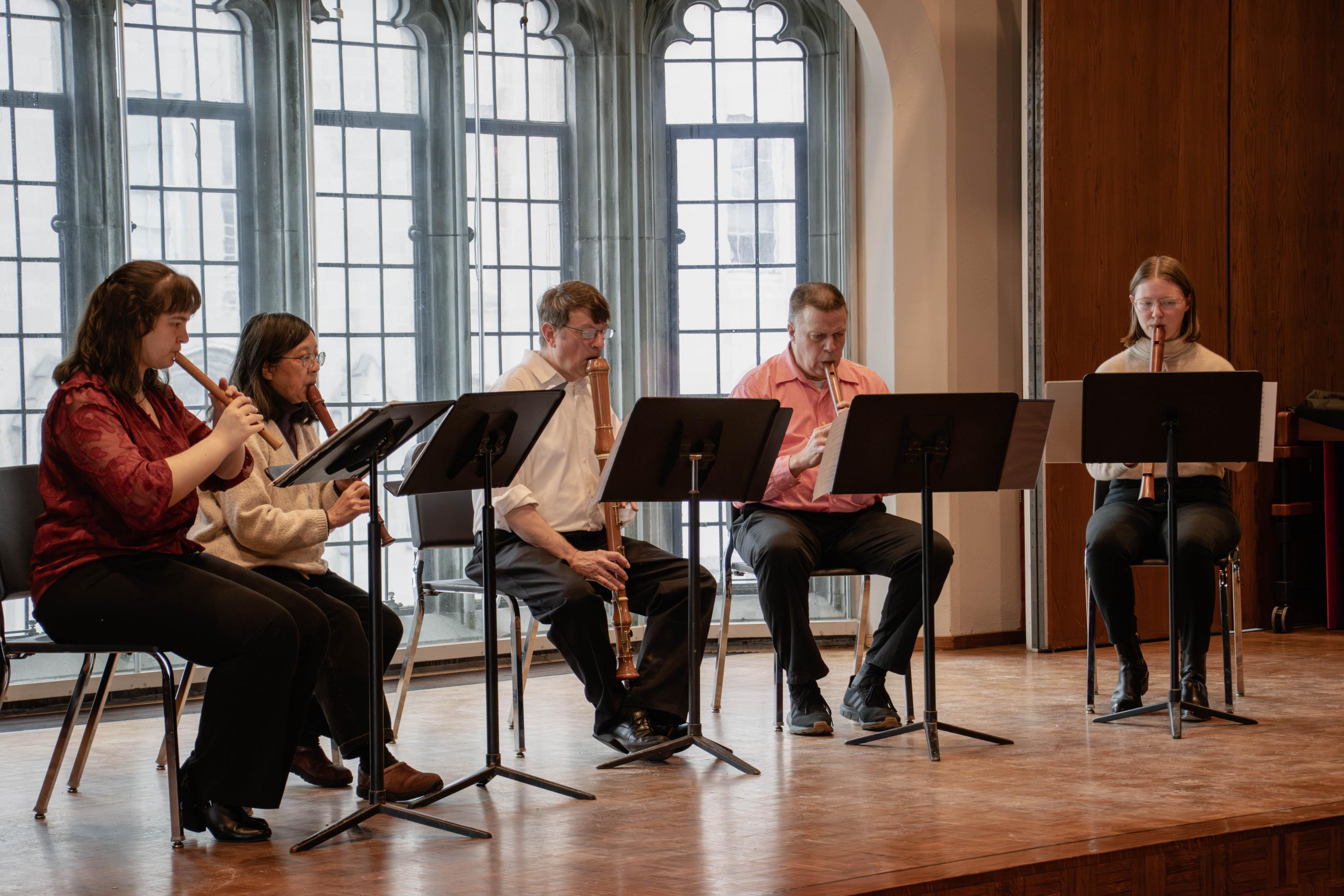 Members of the Early Music Ensemble performing in Fulton Recital Hall