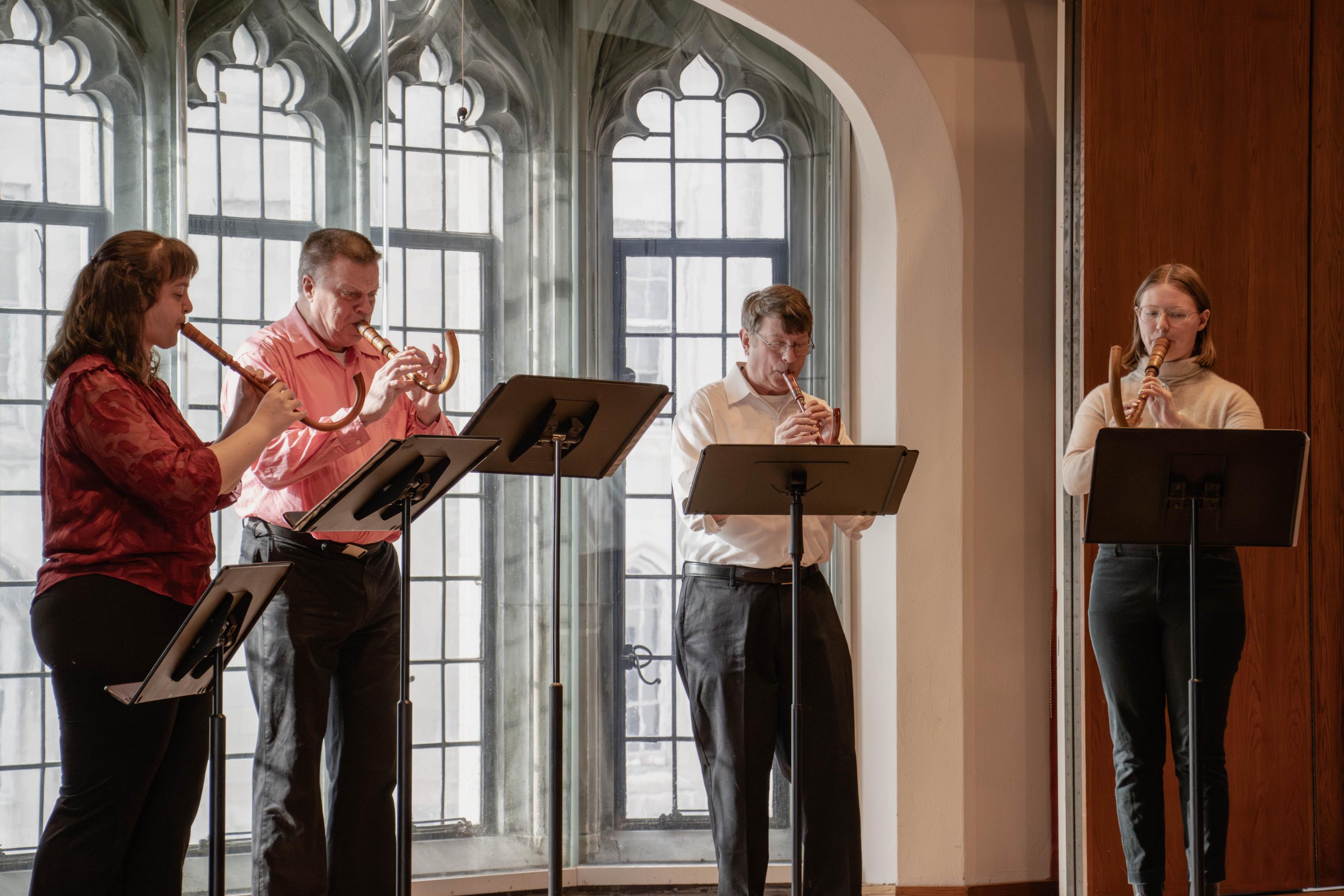 Members of the Early Music Ensemble performing in Fulton Recital Hall