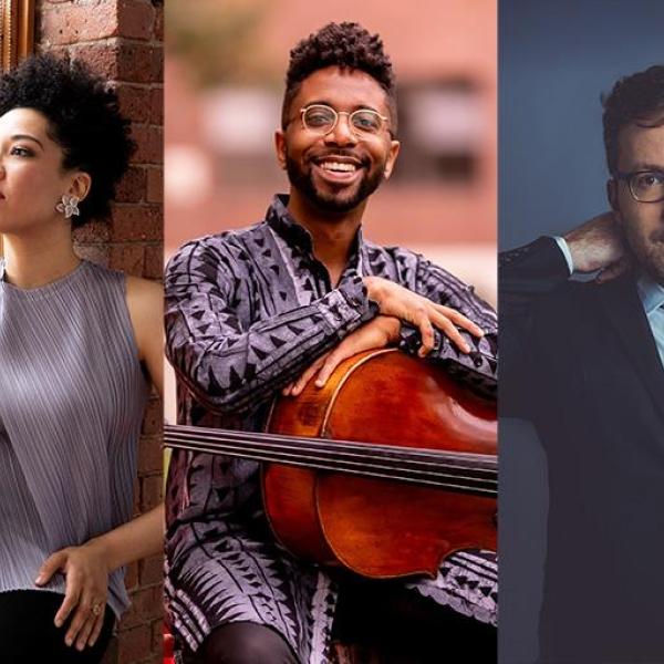 Collage photos of Julia Bullock, Seth Parker Woods, and Conor Hanick